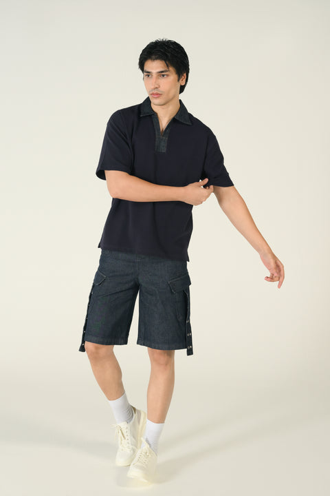 RELAXED FIT CONTRAST COLLAR TEXTURED POLO