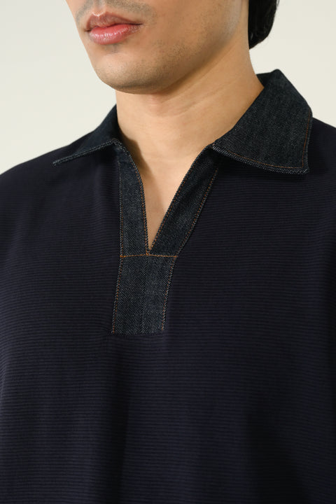 RELAXED FIT CONTRAST COLLAR TEXTURED POLO