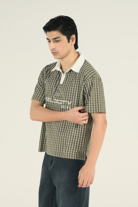 RELAXED FIT CONTRAST COLLAR PRINTED POLO