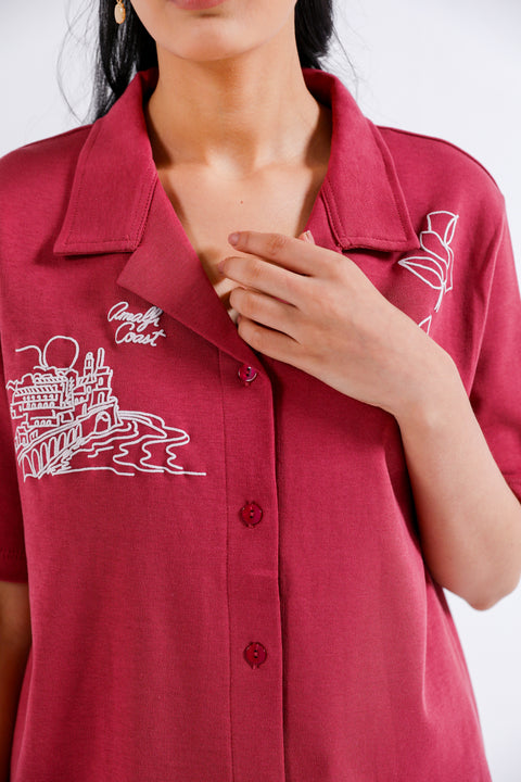 GRAPHIC BUTTON DOWN KNIT TOP