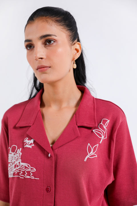 GRAPHIC BUTTON DOWN KNIT TOP