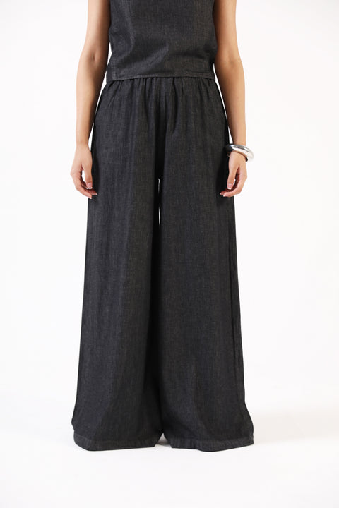 DENIM MEGA WIDE LEG TROUSERS