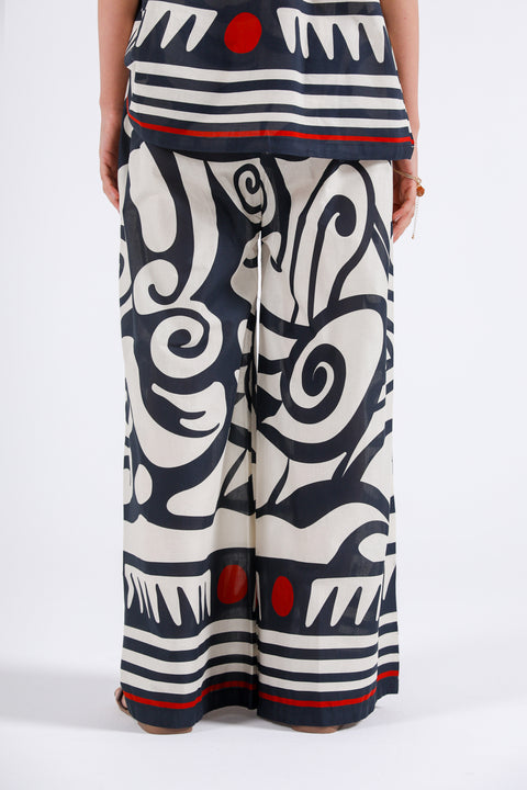 PRINTED WIDE LEG TROUSERS