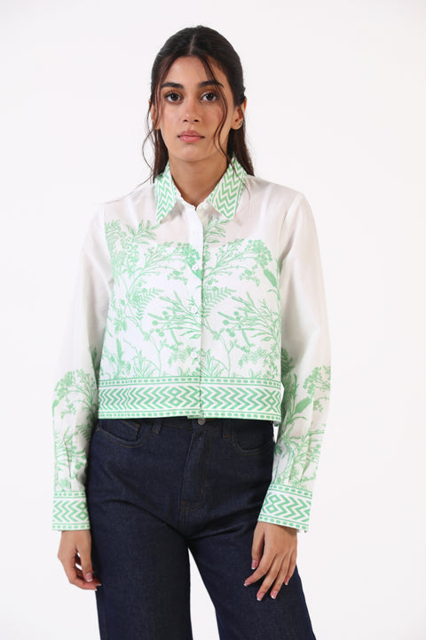 CROPPED PRINTED BUTTON DOWN SHIRT