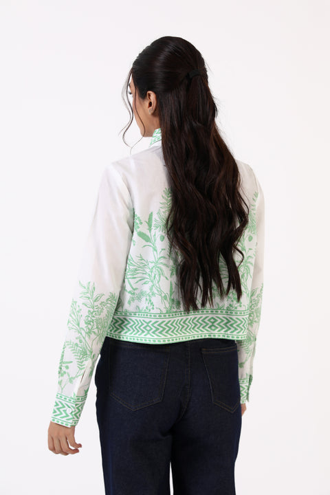 CROPPED PRINTED BUTTON DOWN SHIRT
