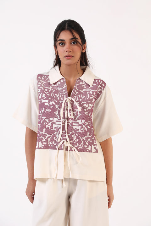 GRAPHIC TOP WITH TIE DETAIL