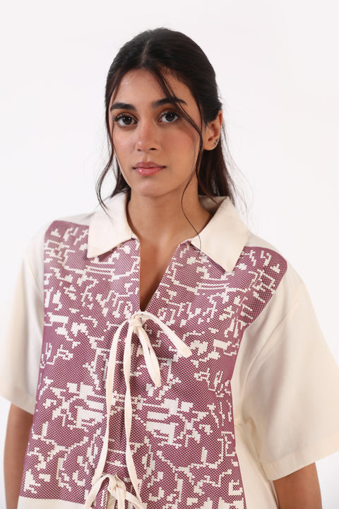GRAPHIC TOP WITH TIE DETAIL