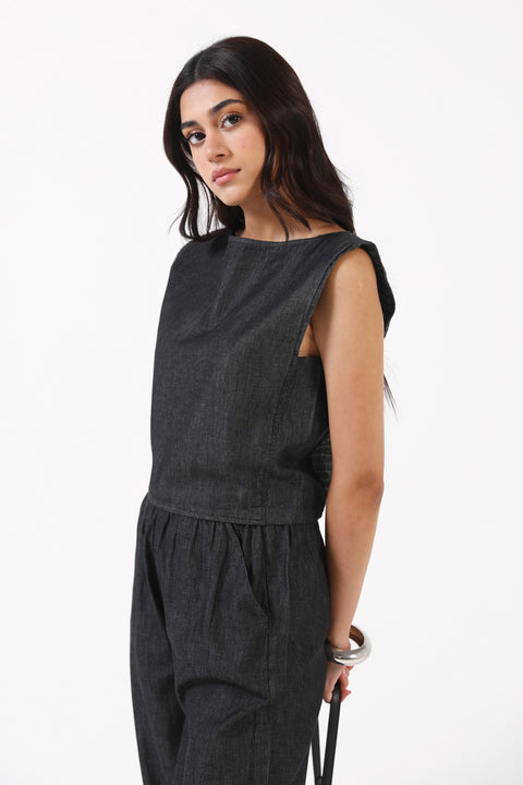 DENIM RUCHED TOP