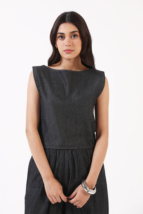 DENIM RUCHED TOP