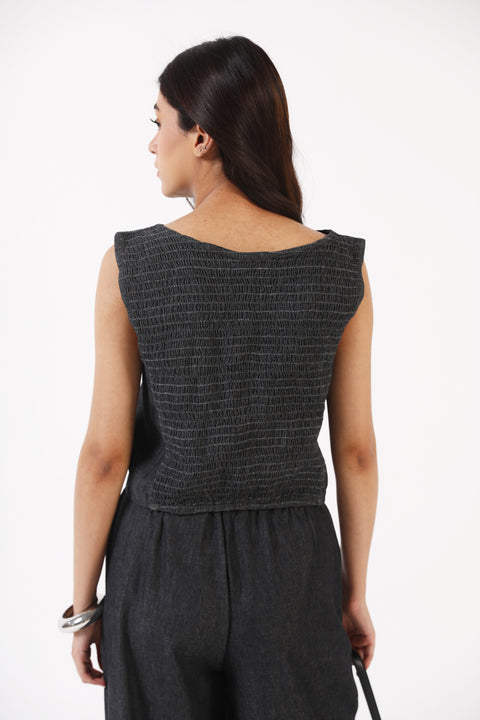 DENIM RUCHED TOP