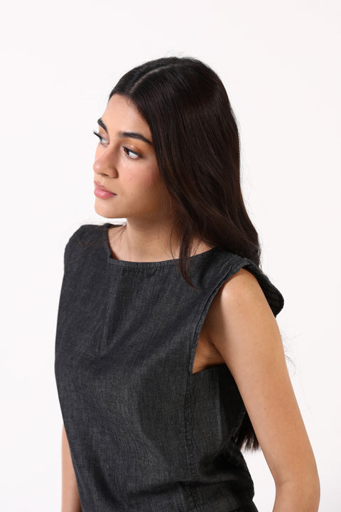 DENIM RUCHED TOP