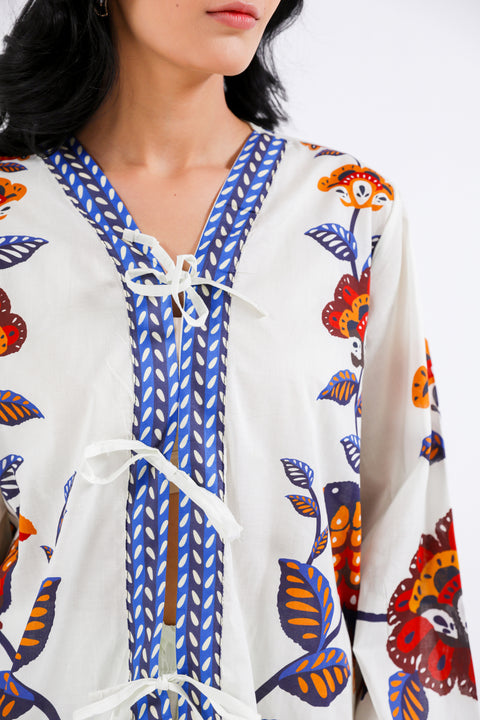 PRINTED TOP WITH TIE DETAIL