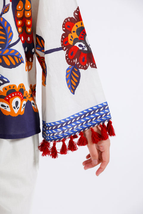 PRINTED TOP WITH TIE DETAIL