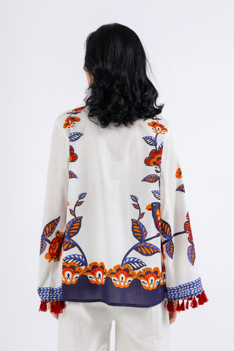PRINTED TOP WITH TIE DETAIL