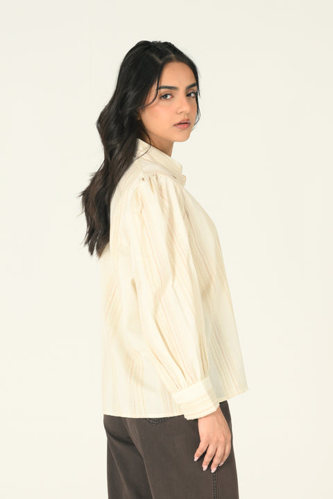 BUTTON DOWN SHIRT WITH BLOUSED SLEEVE