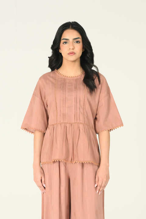 PEPLUM TOP WITH LACE DETAIL