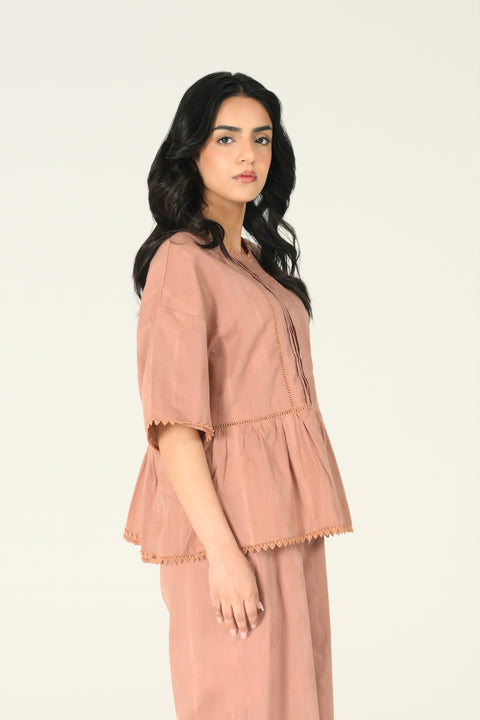 PEPLUM TOP WITH LACE DETAIL