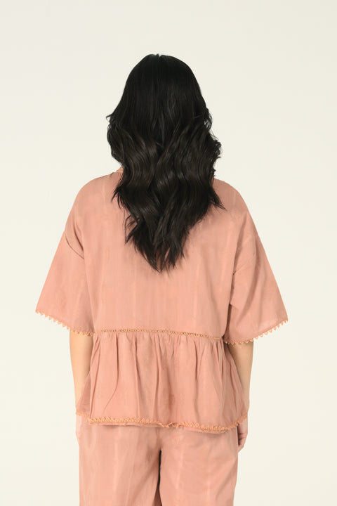 PEPLUM TOP WITH LACE DETAIL