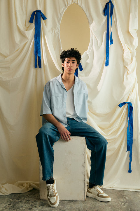BOXY FIT RESORT COLLAR LINEN SHIRT
