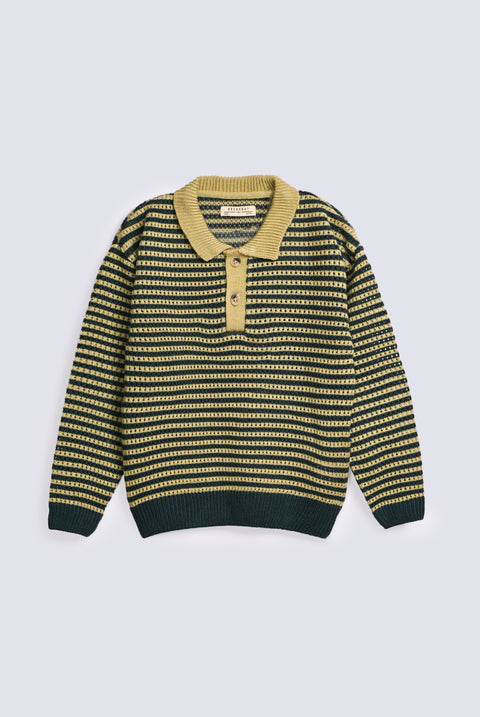 BOYS STRIPED POLO KNIT SWEATER