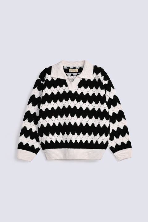 GIRLS POINTELLE STRIPED SWEATER
