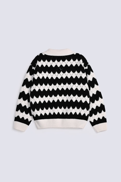 GIRLS POINTELLE STRIPED SWEATER