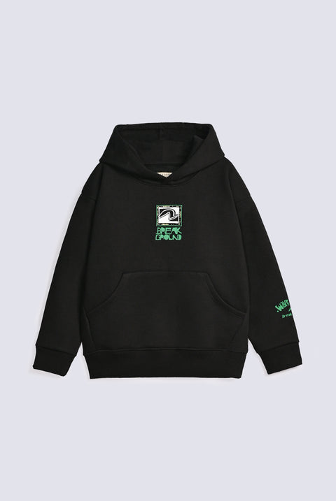 BOYS DROP SHOULDER PRINTED HOODED TOP