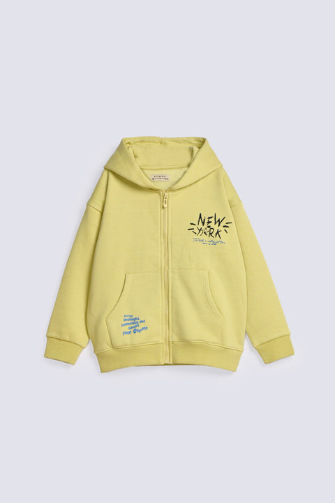 BOYS PRINTED ZIPPER HOODED TOP