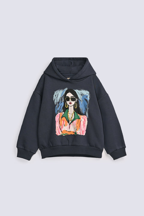 GIRLS GRAPHICS HOODED TOP