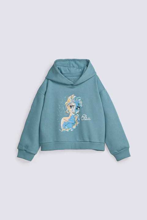 GIRLS ELSA PRINTED HOODED TOP