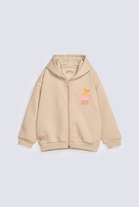 GIRLS PRINTED ZIPPER HOODED TOP