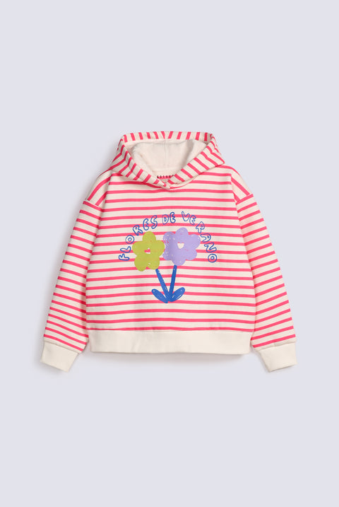 GIRLS STRIPED PRINTED HOODED TOP