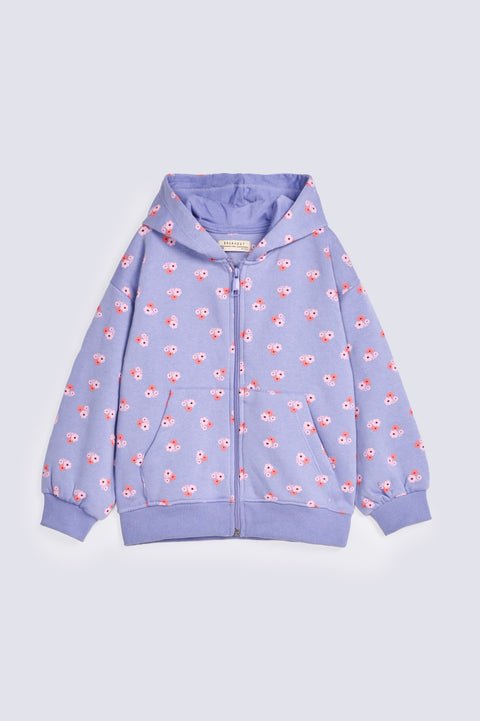 GIRLS FLORAL ZIPPER HOODED TOP