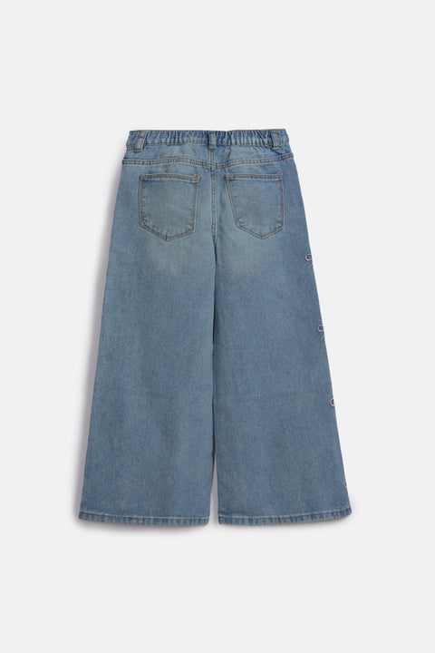 GIRLS EMBROIDERED WIDE LEG DENIM