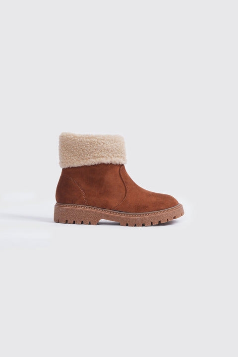 GIRLS FUR CUFF ANKLE BOOTS