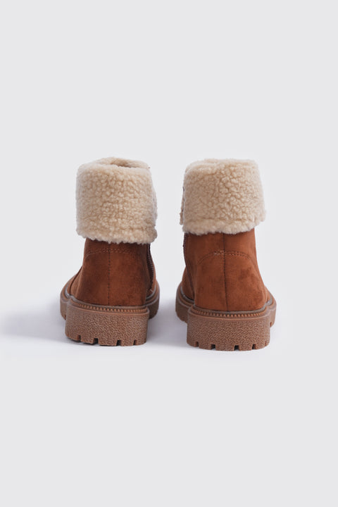 GIRLS FUR CUFF ANKLE BOOTS