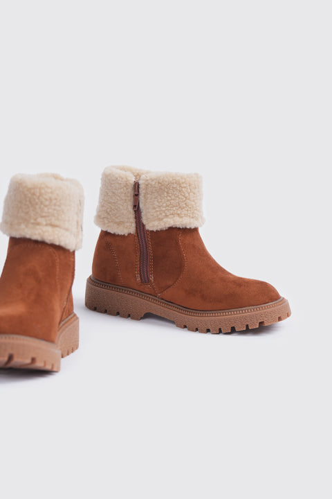 GIRLS FUR CUFF ANKLE BOOTS
