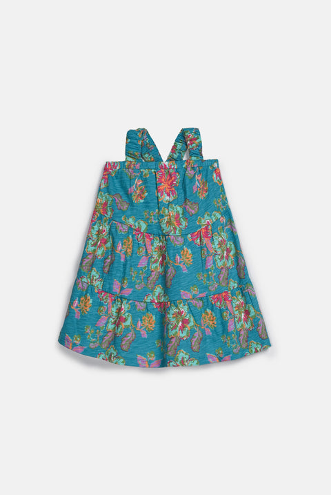 GIRLS FLORAL PRINTED DRESS WITH STRIP