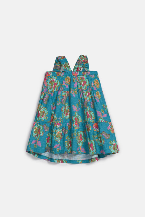 GIRLS FLORAL PRINTED DRESS WITH STRIP