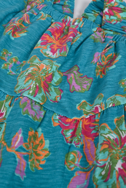 GIRLS FLORAL PRINTED DRESS WITH STRIP