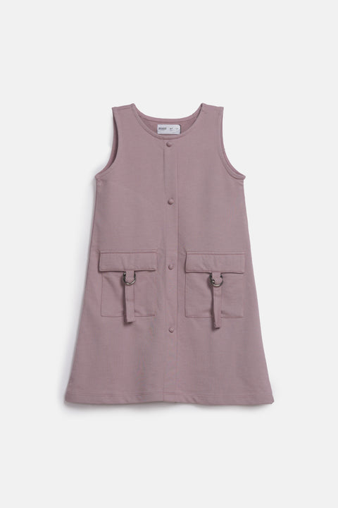 GIRLS SLEEVELESS CARGO POCKET DRESS