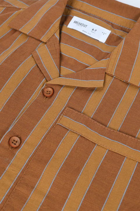 BOYS STRIPED RESORT COLLAR SHIRT