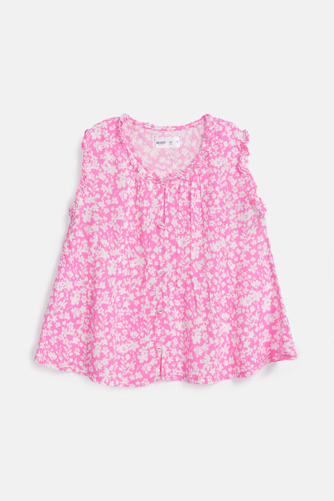 GIRLS PLEATED BUTTON DOWN TOP