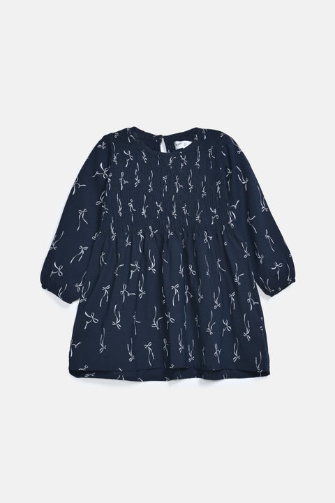 GIRLS BOWS PRINTED SMOKING DRESS