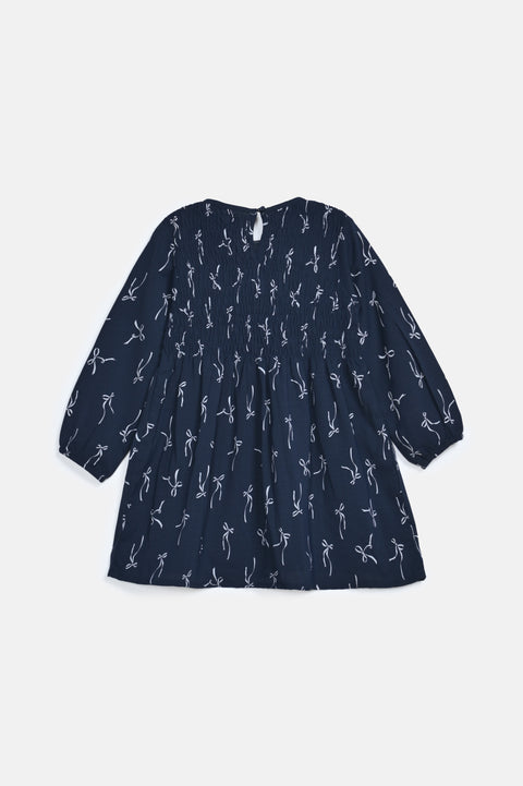 GIRLS BOWS PRINTED SMOKING DRESS