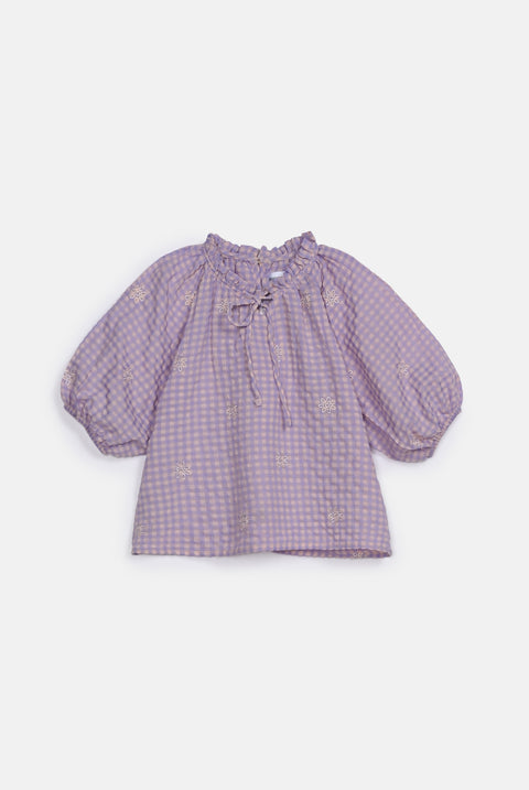 GIRLS CHECKERED EMBROIDERED TOP
