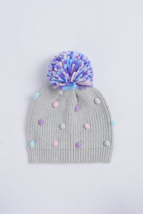 GIRLS POM POM KNITTED CAP
