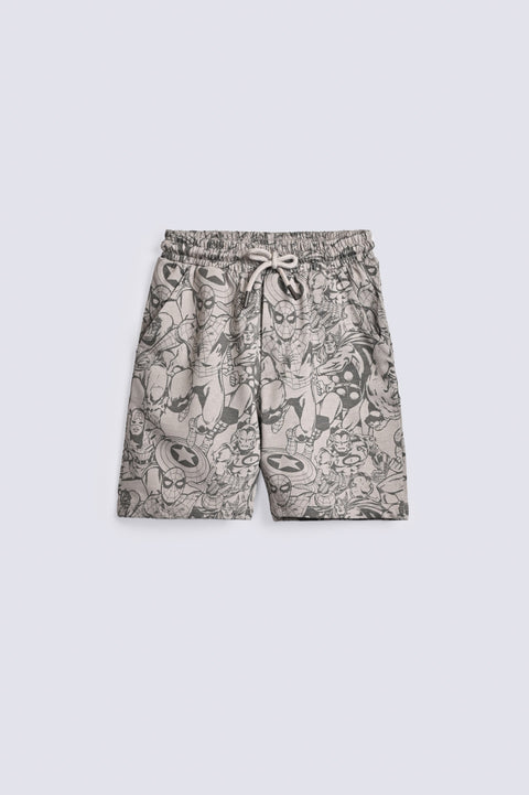 BOYS MARVEL PRINT KNIT SHORTS
