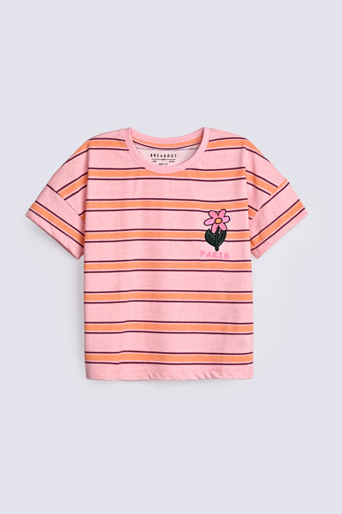 GIRLS DROP SHOULDER STRIPERED T SHIRT