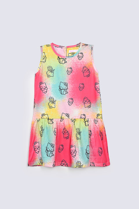 GIRLS HELLO KITTY PRINTED DRESS